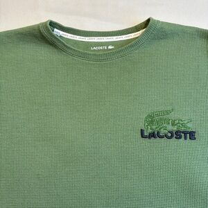 Lacoste Sleepwear Men’s Green Logo Waffle Knit Thermal Long Sleeve Lounge Shirt